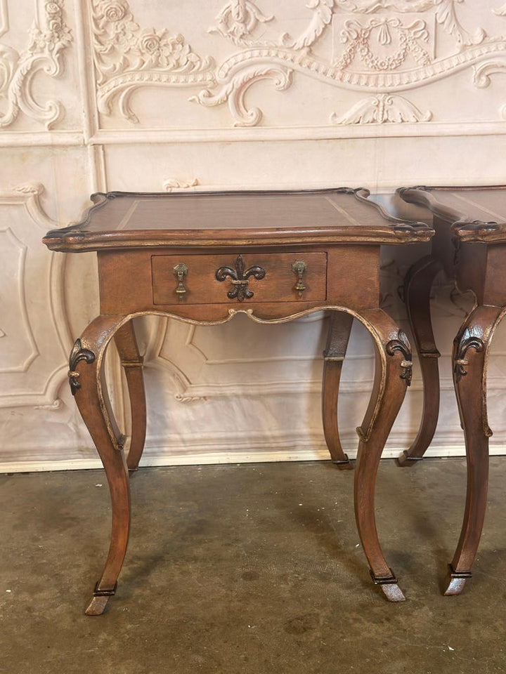 Pair of French Louis XV Faux-Leather Painted Side Tables