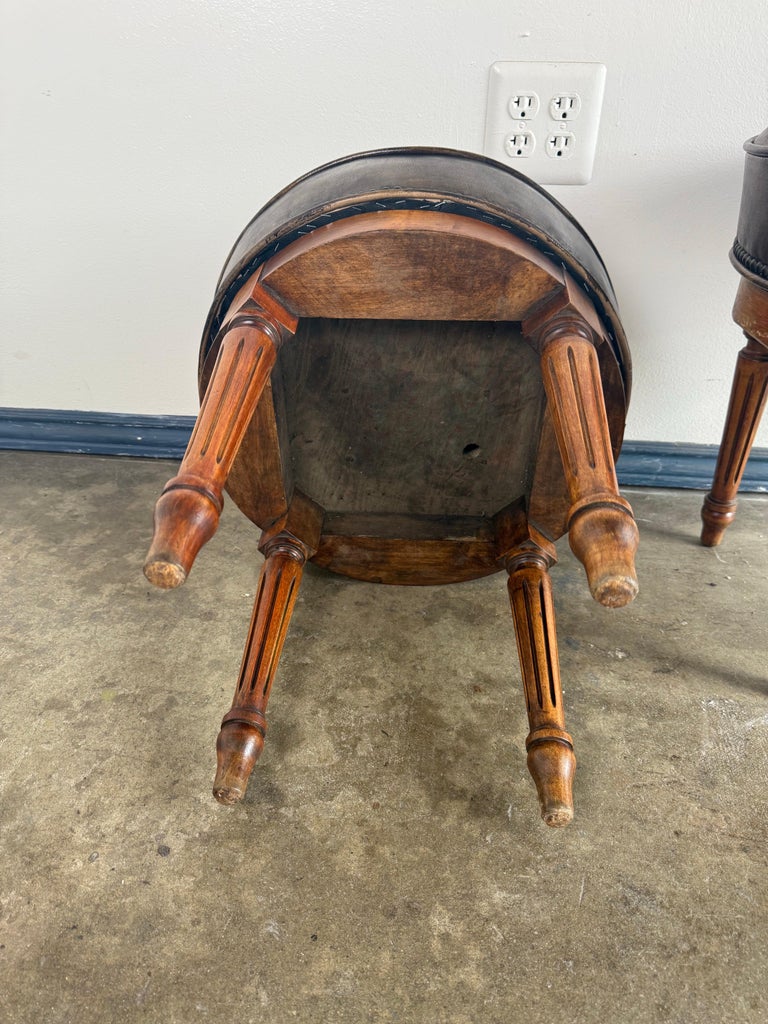 Pair of Louis XVI–Style Swivel Stools in Patinated Leather, Mid-20th Century