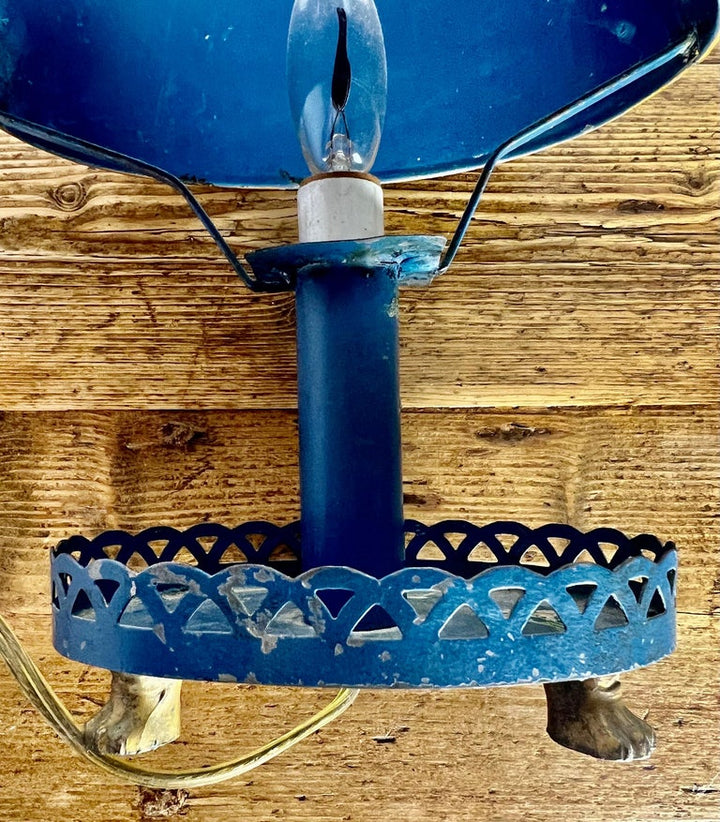 Hand Painted Italian Blue Tole Lamp w/ Shade