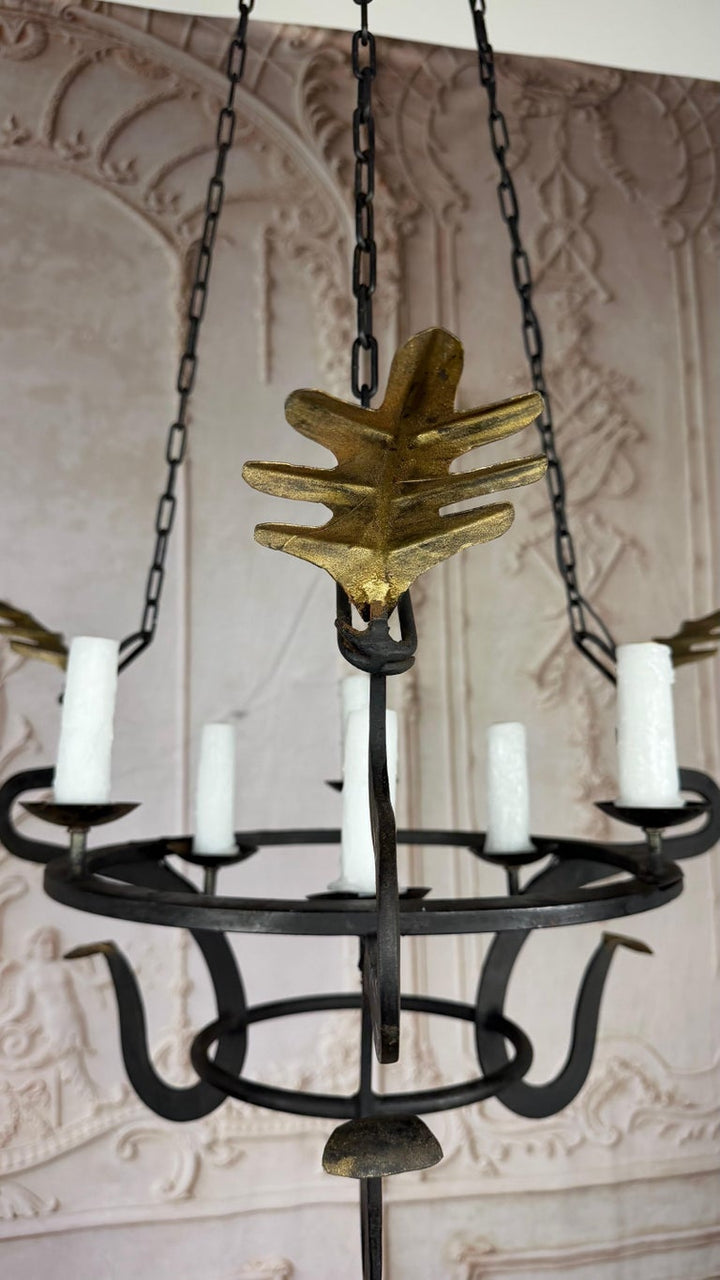 Serpentine Chandelier with Gilt Oak Leaves by Miamar Home