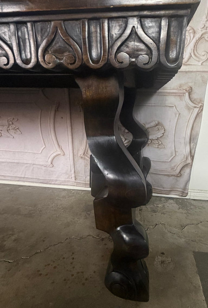 Spanish Revival Hand-Carved Walnut Console Table, Circa 1920-1940