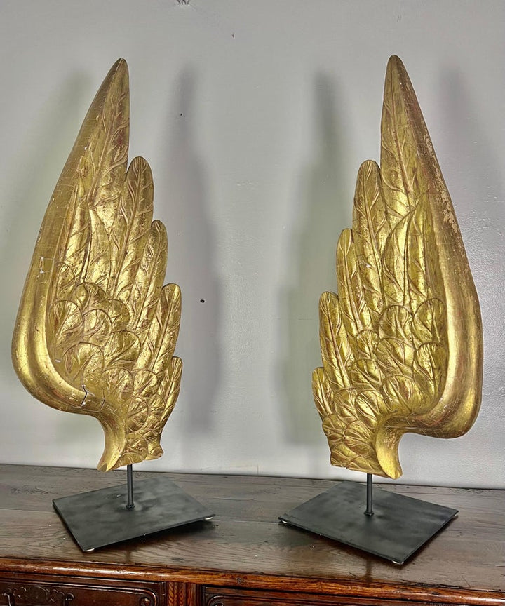 Pair of 19th Century Giltwood Wings on Iron Bases