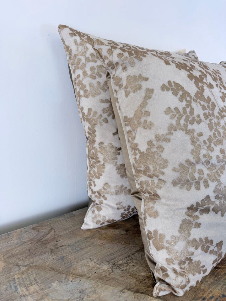 Pair of Custom White Pillows w/ Fern Botanical Design