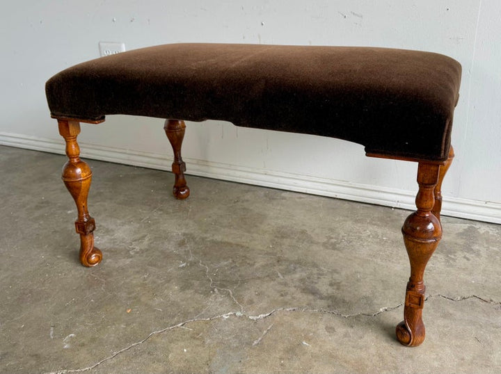 Traditional Brown Mohair Bench-20th Century