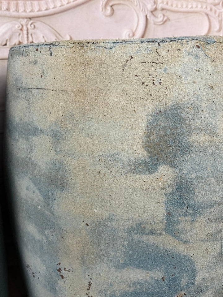Pair of Large Atelier Vierkant Style Planters - Ocean Blue Patina Barrel Pots