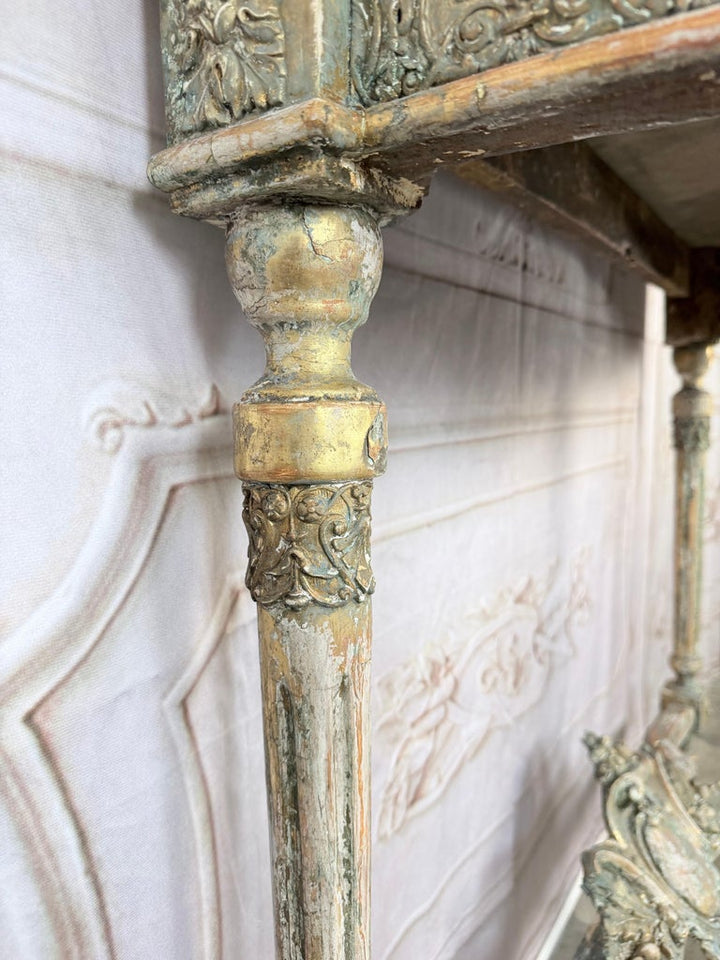 French Louis XVI Painted Gesso & Giltwood Console Table with Shaped Marble Top