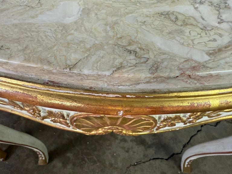 Pair of Giltwood & Painted Marble-Top Side Tables with Drawers