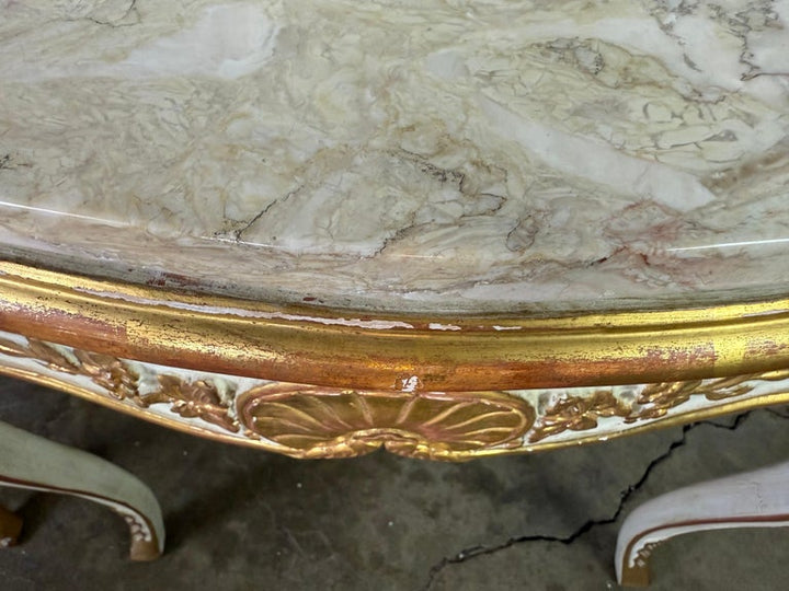 Pair of Giltwood & Painted Marble-Top Side Tables with Drawers