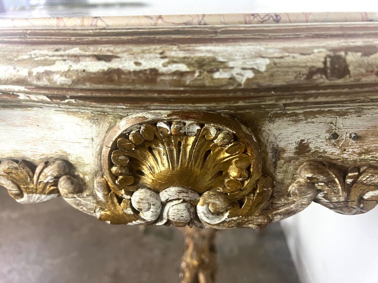 19th C. French Painted & Parcel Gilt Table w/ Marble Top