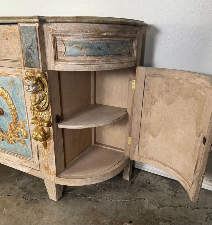 Italian Painted Carved Wood Credenza w/ Wreathes