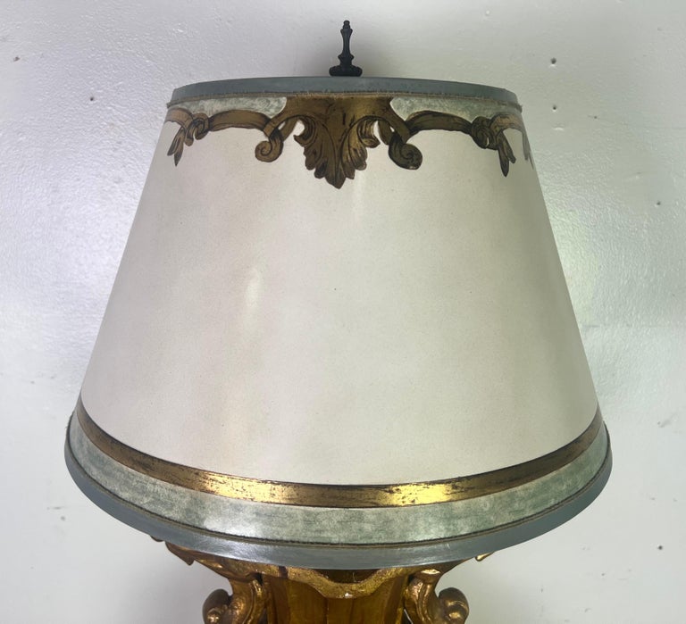 Pair of Giltwood Urn Neoclassical Style Lamps w/ Parchment Shades