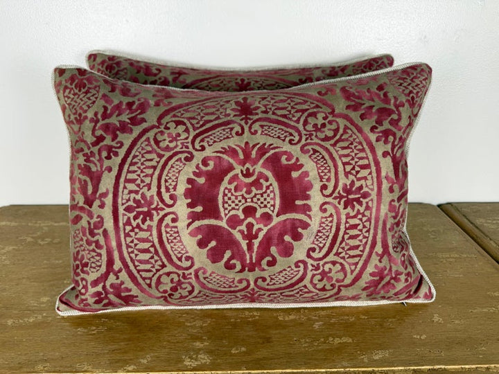 Pair of Exceptional Fortuny Textile Pillows from 1940s Italian Villa Draperies