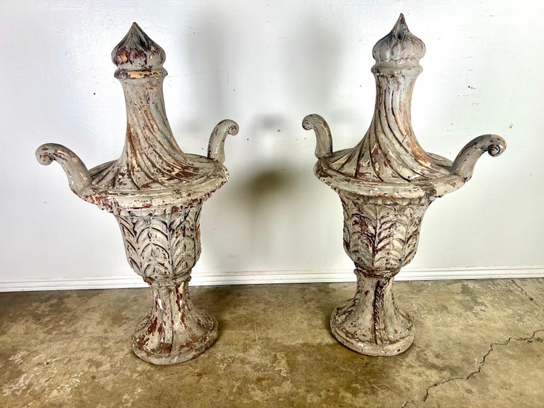 Pair of 19th C. Italian Carved Painted Finials