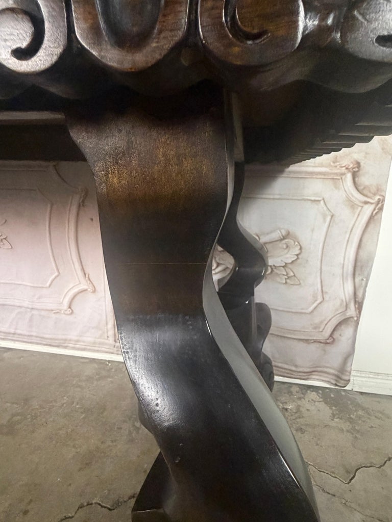 Spanish Revival Hand-Carved Walnut Console Table, Circa 1920-1940