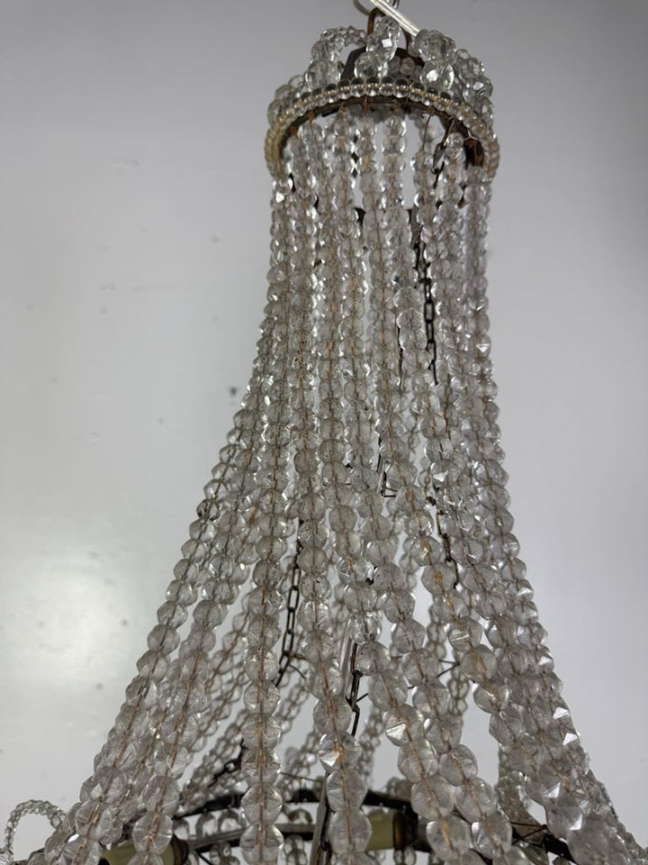 Elegant Early 20th Century Empire-Style Crystal Beaded Chandelier