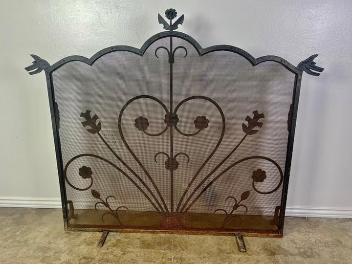 Wrought Iron Fireplace Screen w/ Cast Handles