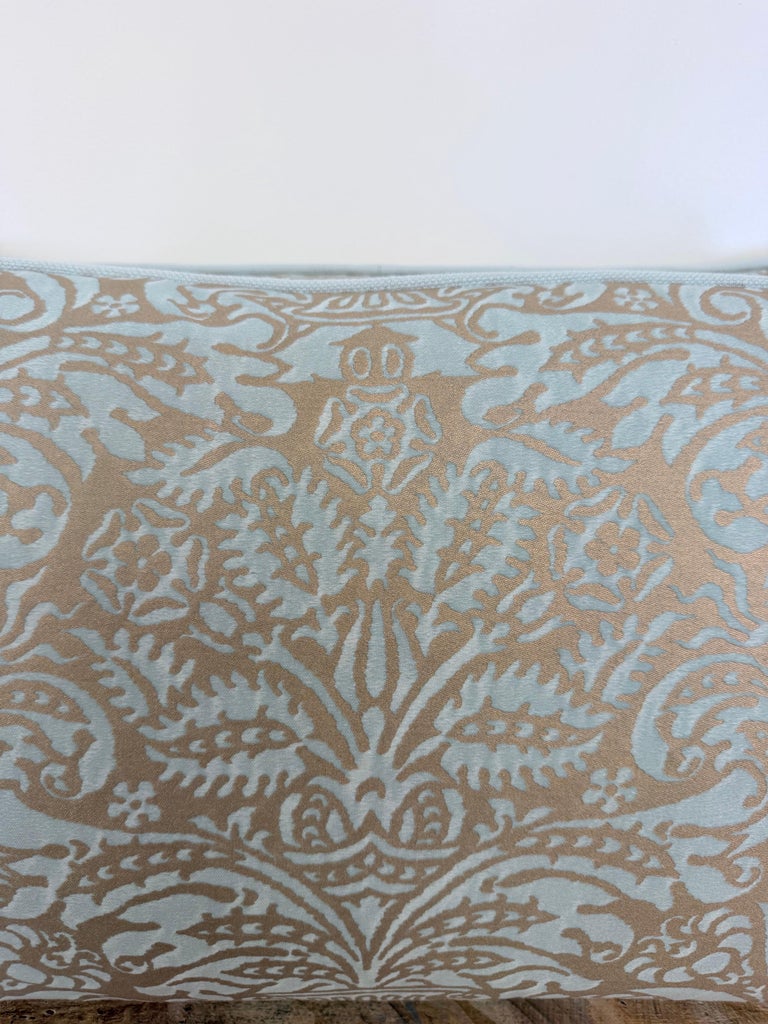 Custom Aquamarine & Gold Fortuny lumbar Pillows