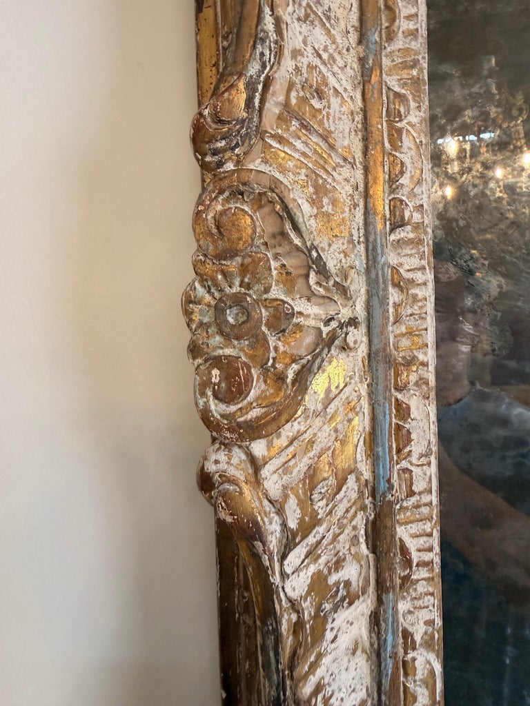 19th Century Spanish Baroque Carved Giltwood Mirror with Original Mercury Glass