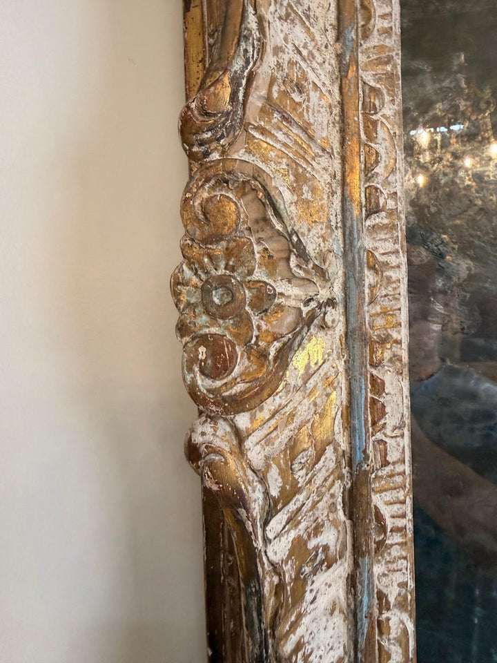 19th Century Spanish Baroque Carved Giltwood Mirror with Original Mercury Glass