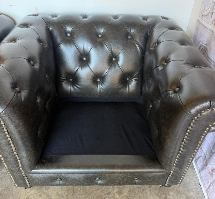 Pair of English CHesterfield Club Chairs- Tufted Armchairs