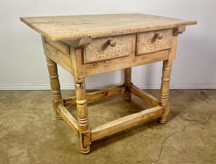 18th Century Bleached Walnut Spanish Colonial Table with Two Drawers