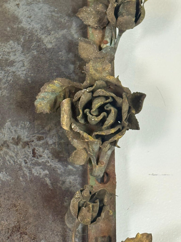 Antique Mid-Century Wrought Iron Mirror with Floral Motif