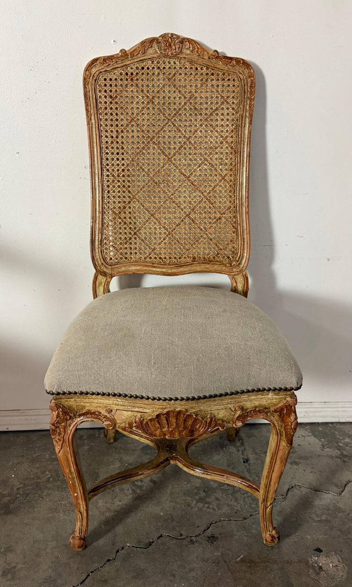 Set of Eight French Painted Caned Back Dining Chairs