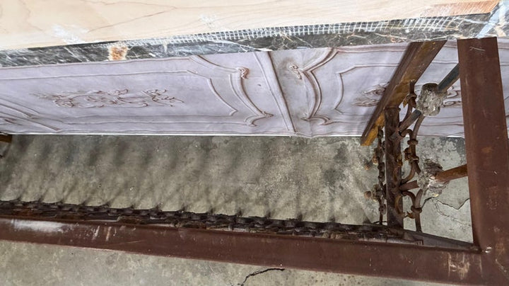 Pair of 19th Century Wrought Iron Consoles with Marble Tops