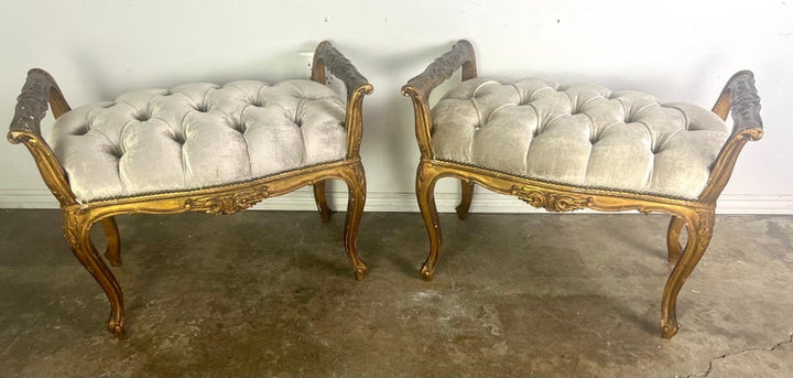 Pair of French Louis XV Style Gilt Wood Benches