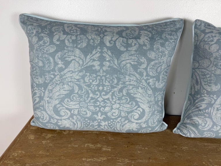 Pair of Elegant Designer Damask Pillows in Soft Blue Tones