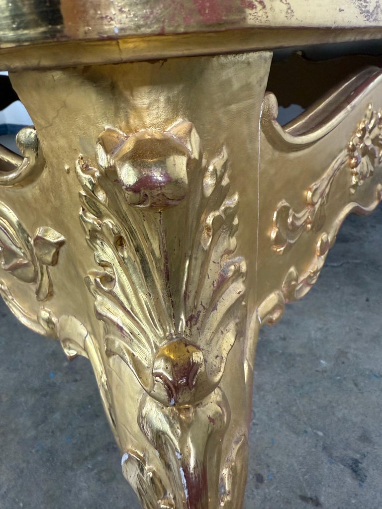 Giltwood Rococo Coffee Table with Antiqued Mirrored Top