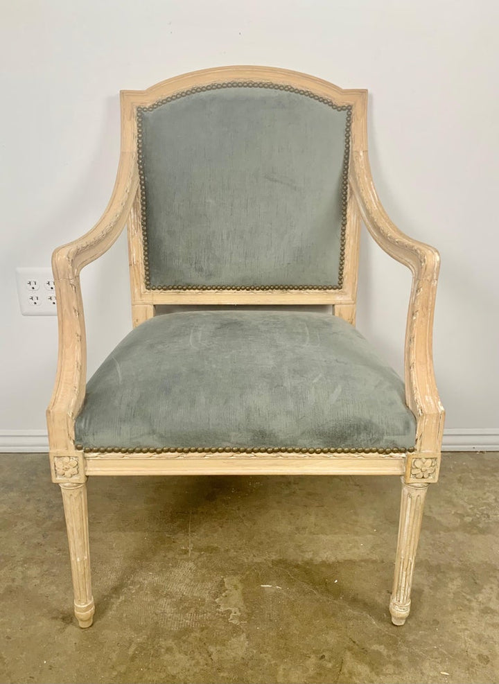 Pair of French Neoclassical Style Blue Velvet Chairs