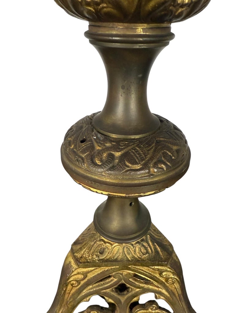 Pair of Gilded Brass Candelabra Lamps with Foliate & Grape Motifs
