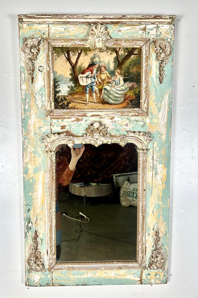 French Louis XVI Style Painted Console and Mirror