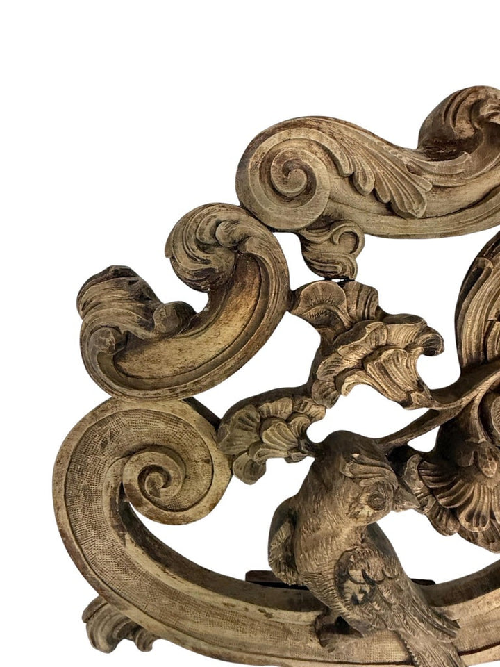 Ornate Carved Wood and Upholstered Headboard