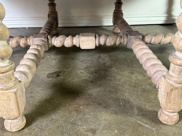 Large European Rustic Coffee Table with Parquetry Top and Barley-Twist Base