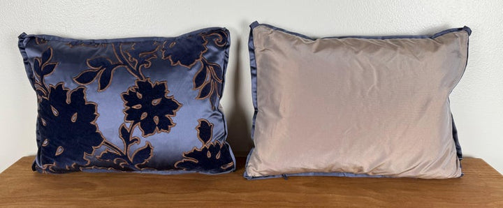 Pair of Petite Blue Velvet and Satin Decorative Pillows