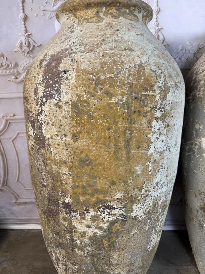 Pair of Monumental Terracotta Olive Jars with Weathered Patina