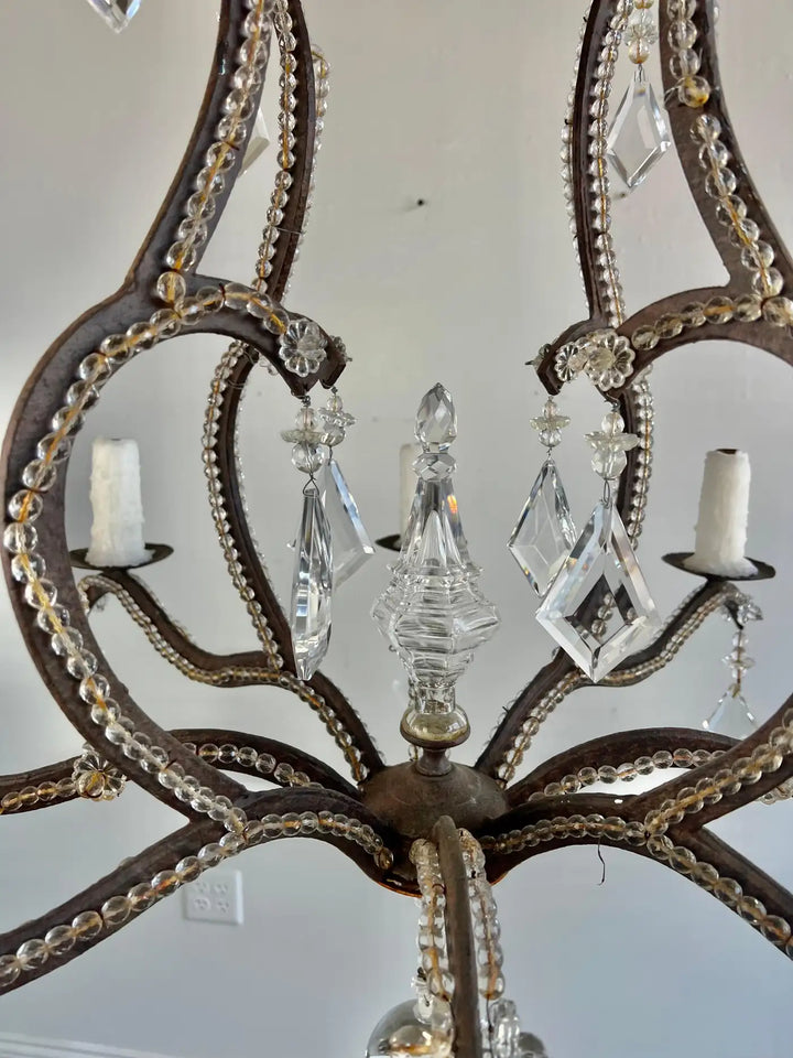 Wrought Iron Crystal Beaded Chandelier