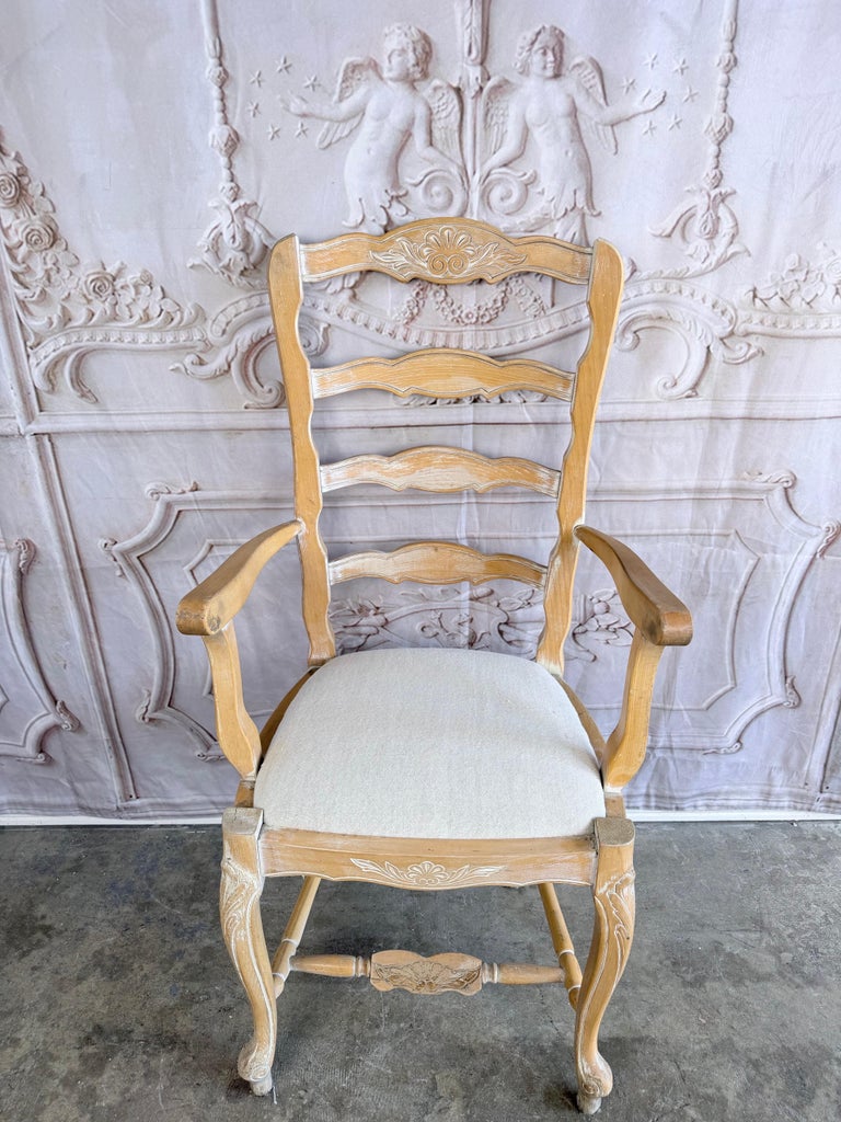 Set of 10 19th Century French Provincial Bleached Oak Ladderback Dining Chairs