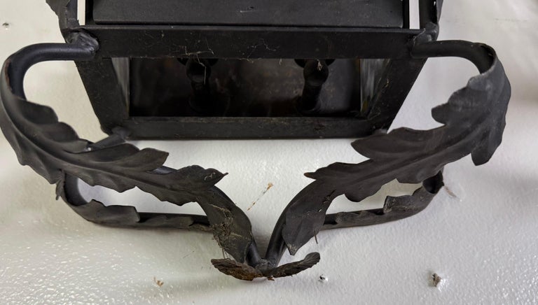 Set of Five Hand-Forged Spanish Wrought Iron Wall Lanterns