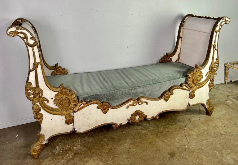 19th C. French Painted and Parcel Gilt Daybed