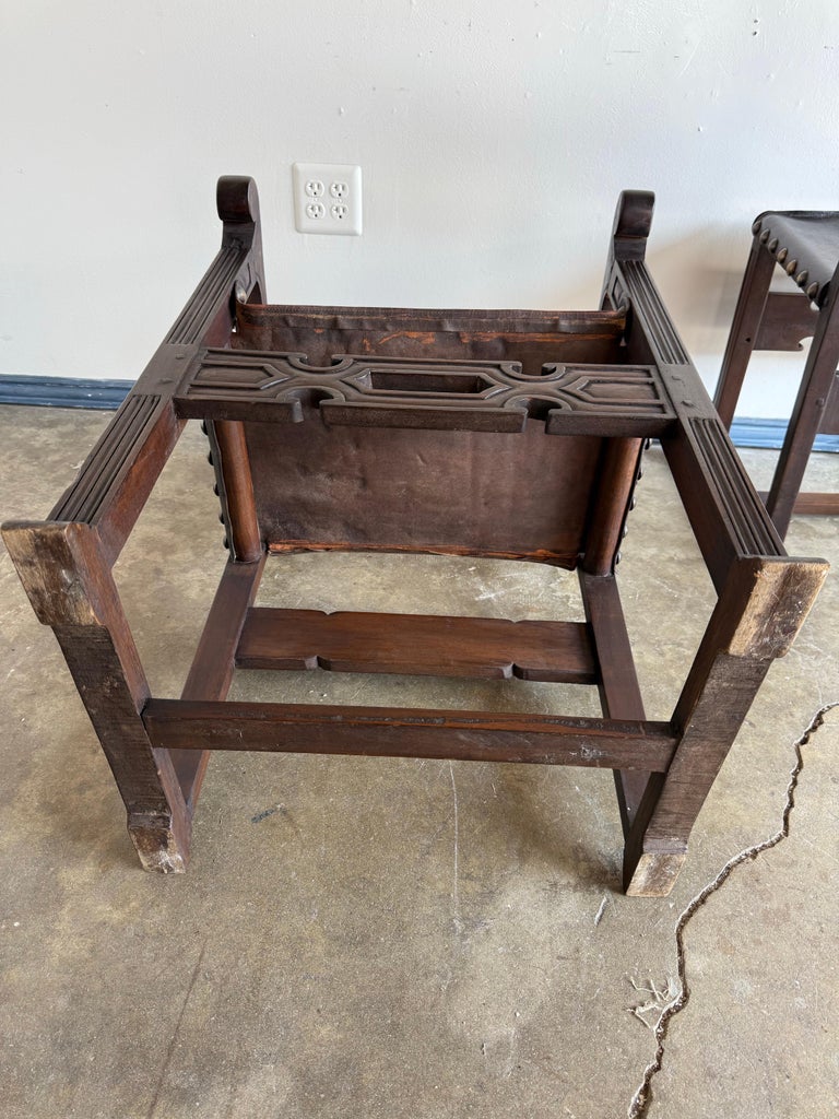 Set of Ten Spanish Revival Leather Dining Chairs, circa 1920s