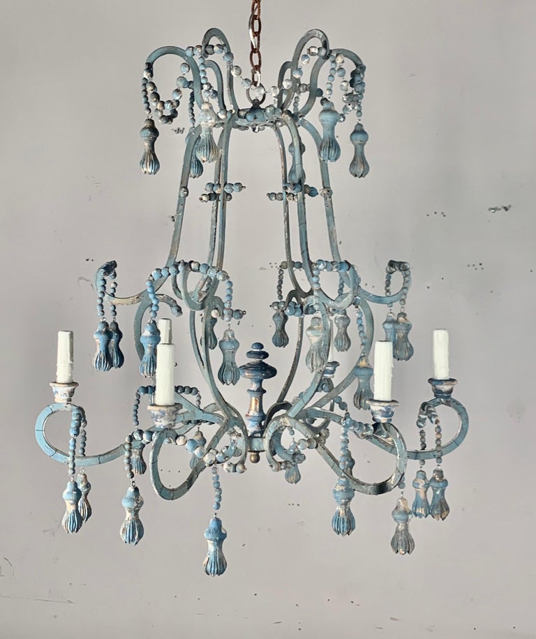 Painted Wood Beaded Chandelier by Melissa Levinson