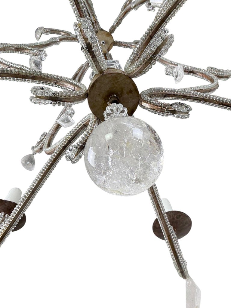 Elegant Rock Crystal and Iron Six-Light Chandelier