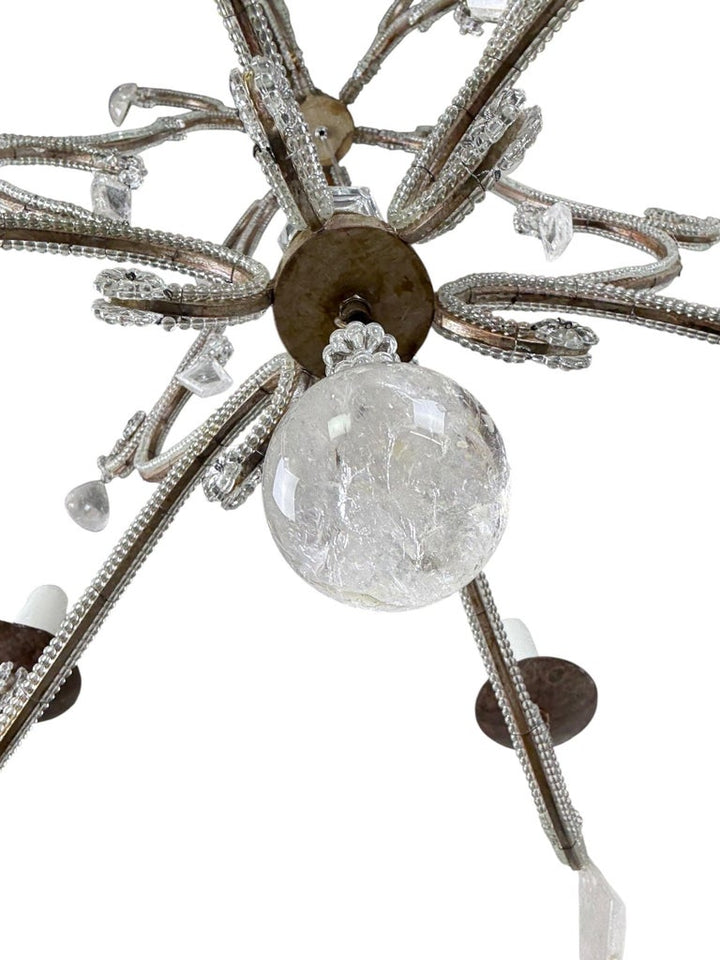 Elegant Rock Crystal and Iron Six-Light Chandelier