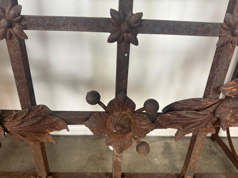 Monumental Hand-Wrought Iron Console with Stone Medallion and Classical Garlands