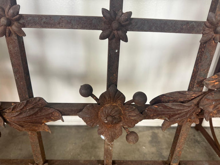 Monumental Hand-Wrought Iron Console with Stone Medallion and Classical Garlands