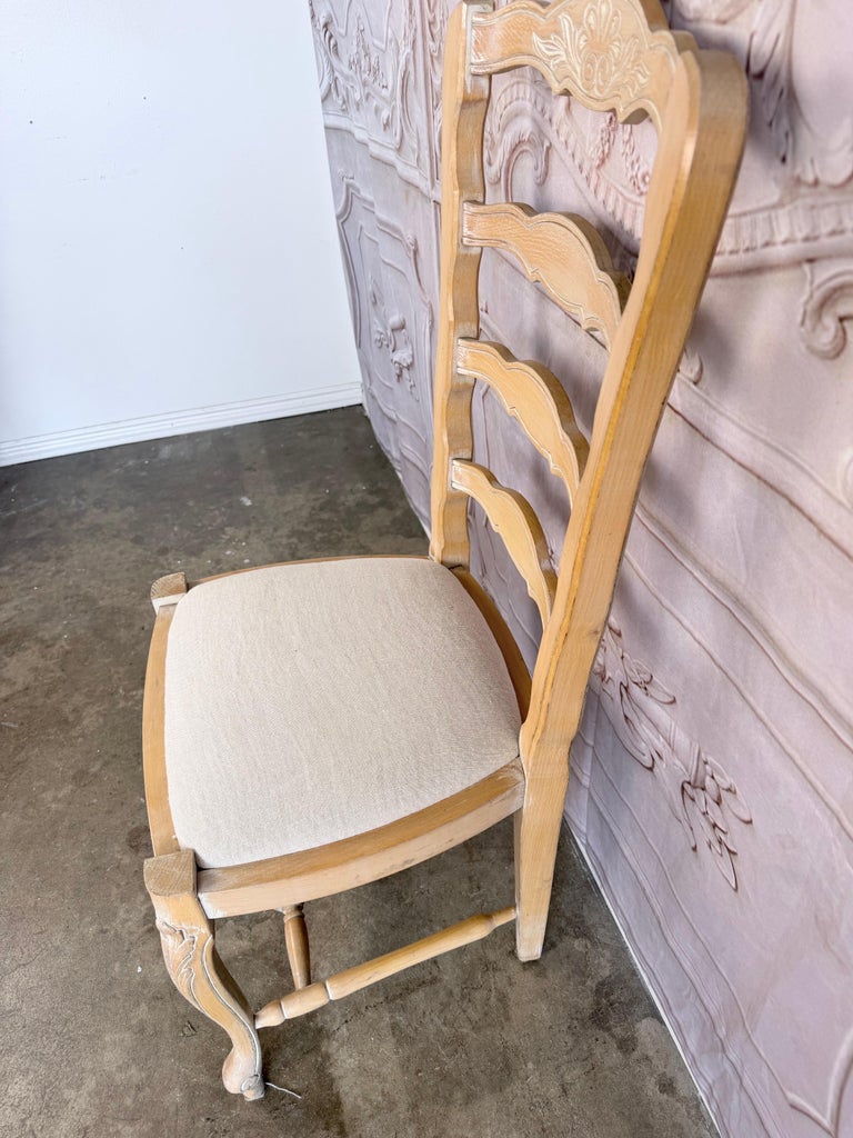 Set of 10 19th Century French Provincial Bleached Oak Ladderback Dining Chairs