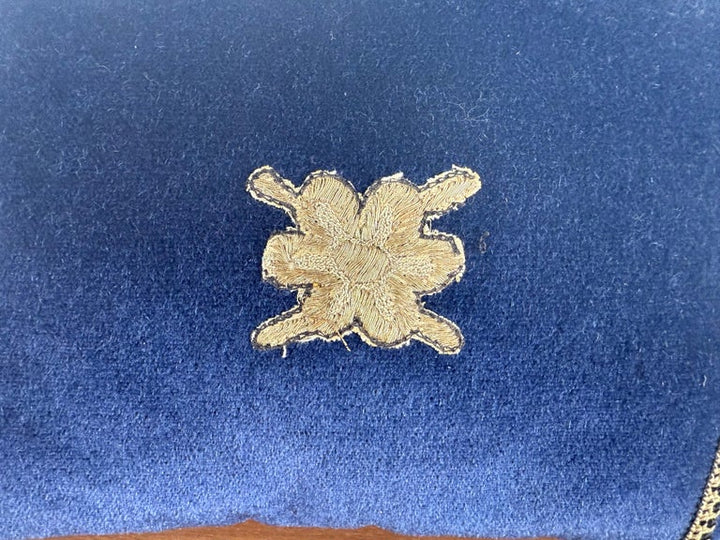 Pair of Custom Navy Velvet Pillows with 19th-Century Gold Metallic Appliqués